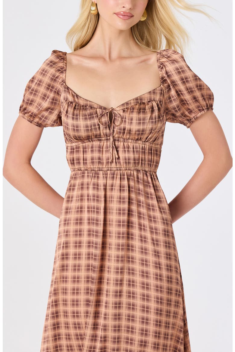 Nallely Puff Sleeve Midi Dress, Alternate, color, BROWN PLAID