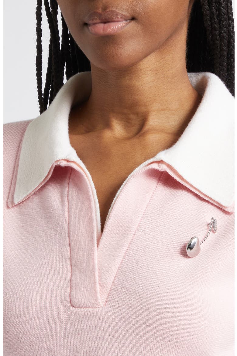 Doubled Crop Merino Wool Polo Sweater, Alternate, color, DUSTY PINK/ IVORY