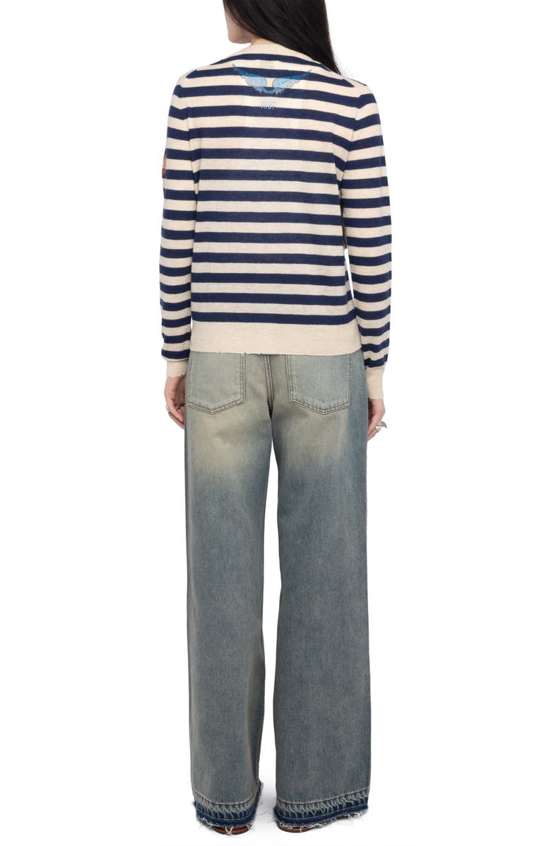 Zadig & Voltaire Missya Embellished Stripe Cashmere Cardigan, Alternate, color, Marine