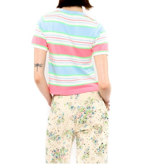 Anna Sui Fluorescent Stripe Knit Top In Baby Blue Multi