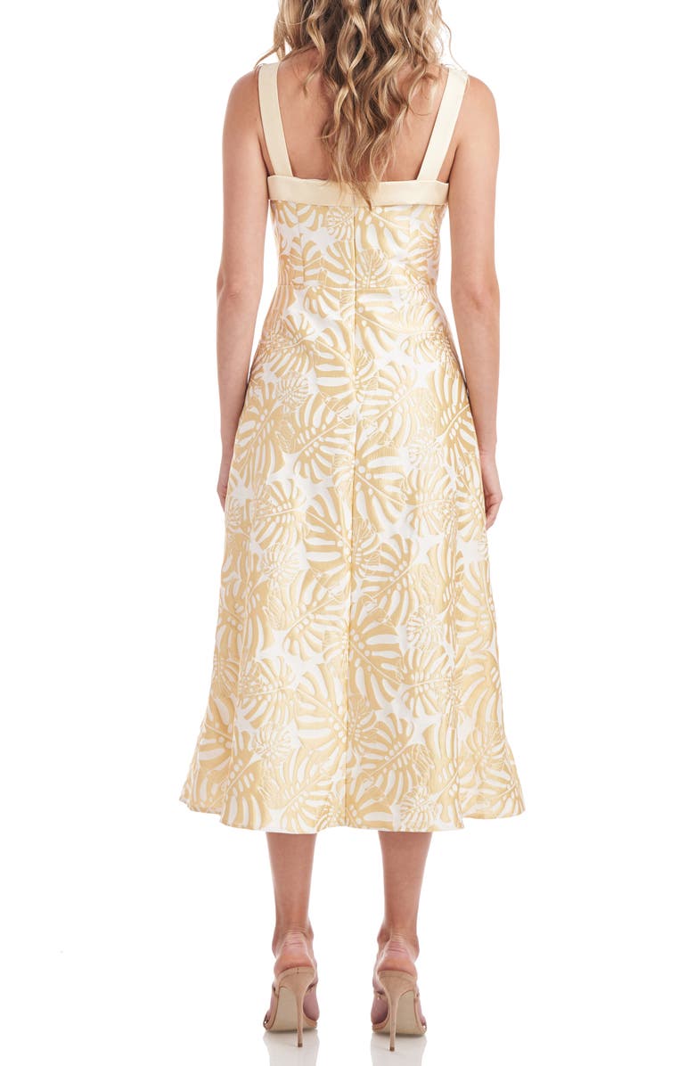Kay Unger Liv Palm Leaf Print Cocktail Dress, Alternate, color, Butter