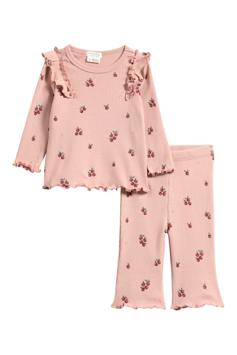 Print Long Sleeve Top & Flare Leggings Set, Main, color, PINK