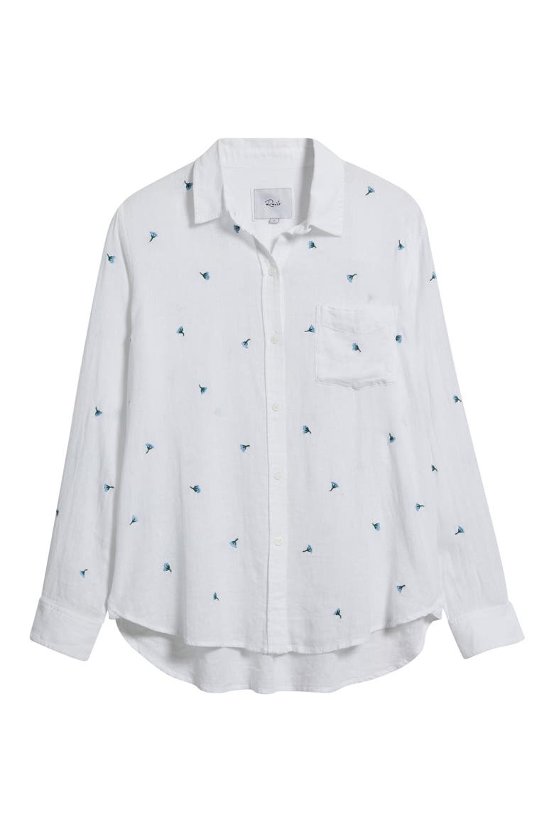 Charli Embroidered Floral Linen Blend Button-Up Shirt, Alternate, color, BLUEBELL CARNATIONS