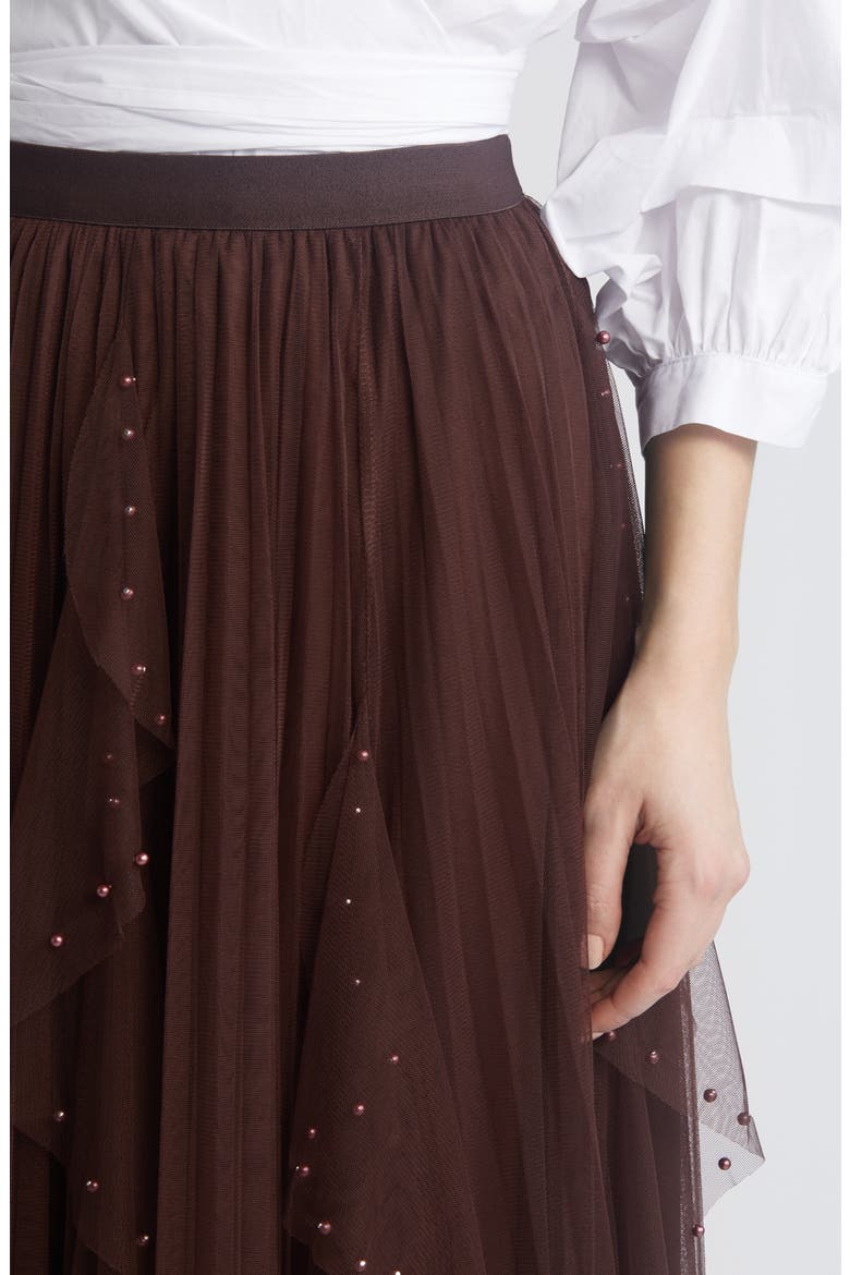 Wendy Beaded Tulle Skirt, Alternate, color, BROWN