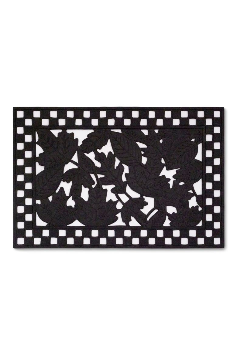 Autumn Leaves Rubber Entrance Doormat, Main, color, BLACK
