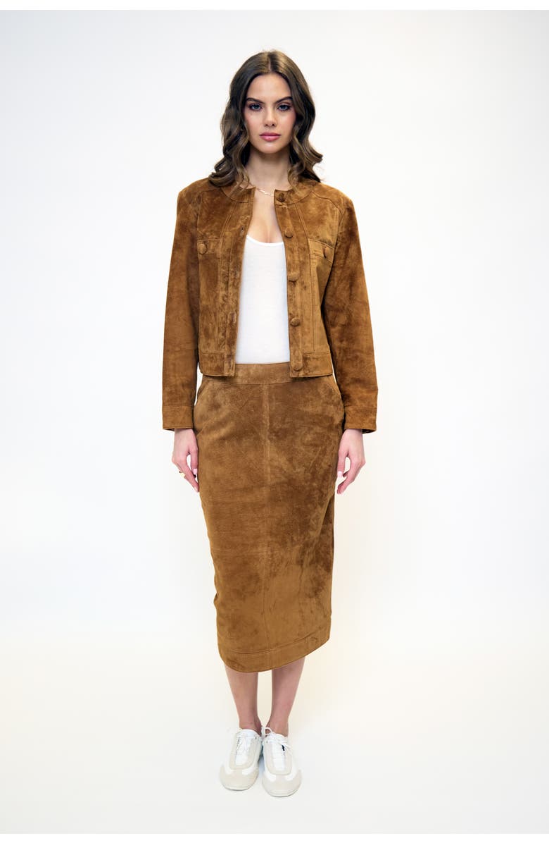 Central Park West Daphne Genuine Suede Lady Jacket, Main, color, Saddle Brown