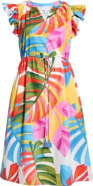 SUGARLIPS Breezy Palms Tiarna Flutter Sleeve Tie Waist Midi Dress
