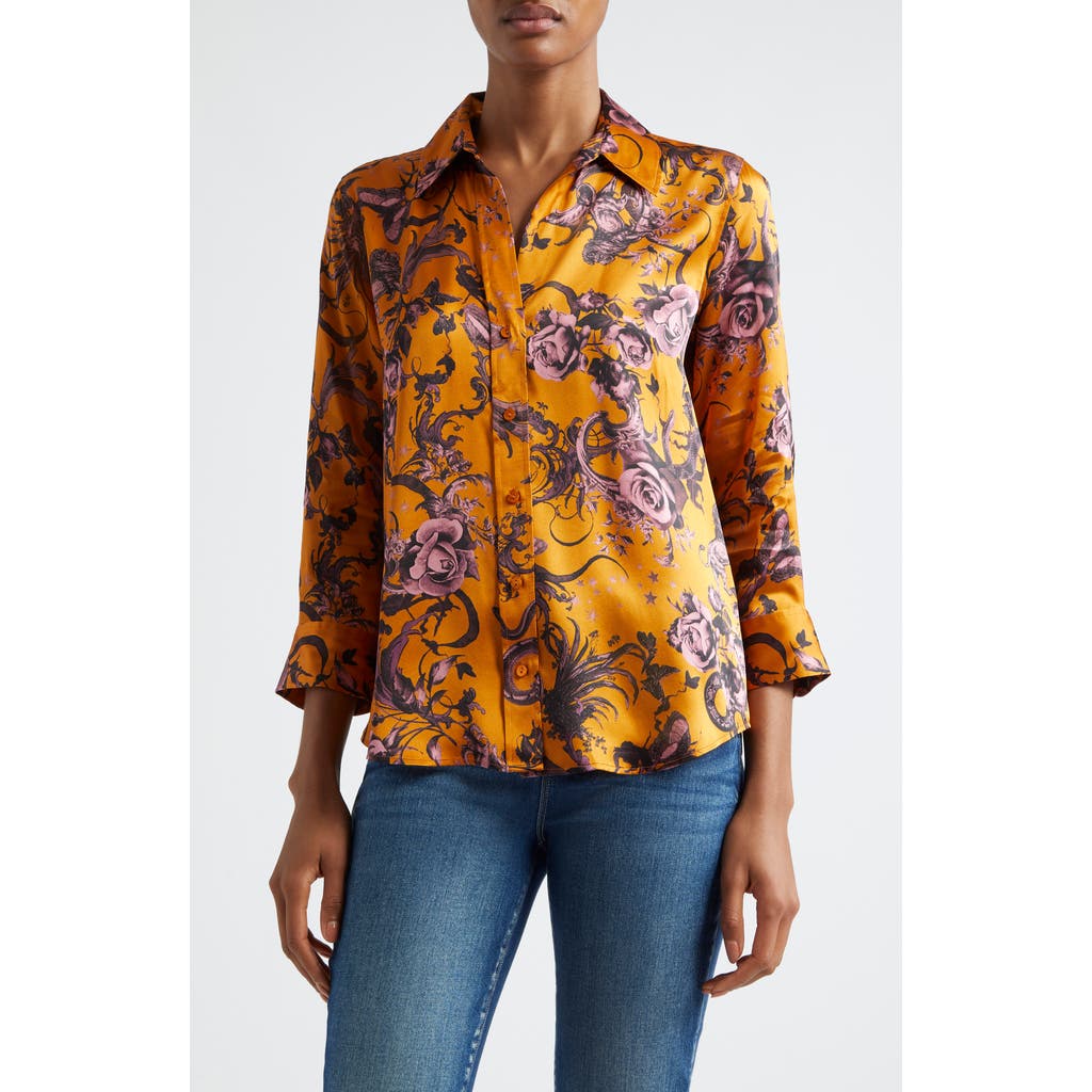 L Agence Dani Silk Blouse In Desclay Multi Baroque Floral