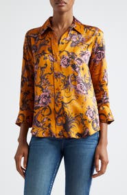 L'AGENCE Dani Floral Silk Charmeuse Blouse