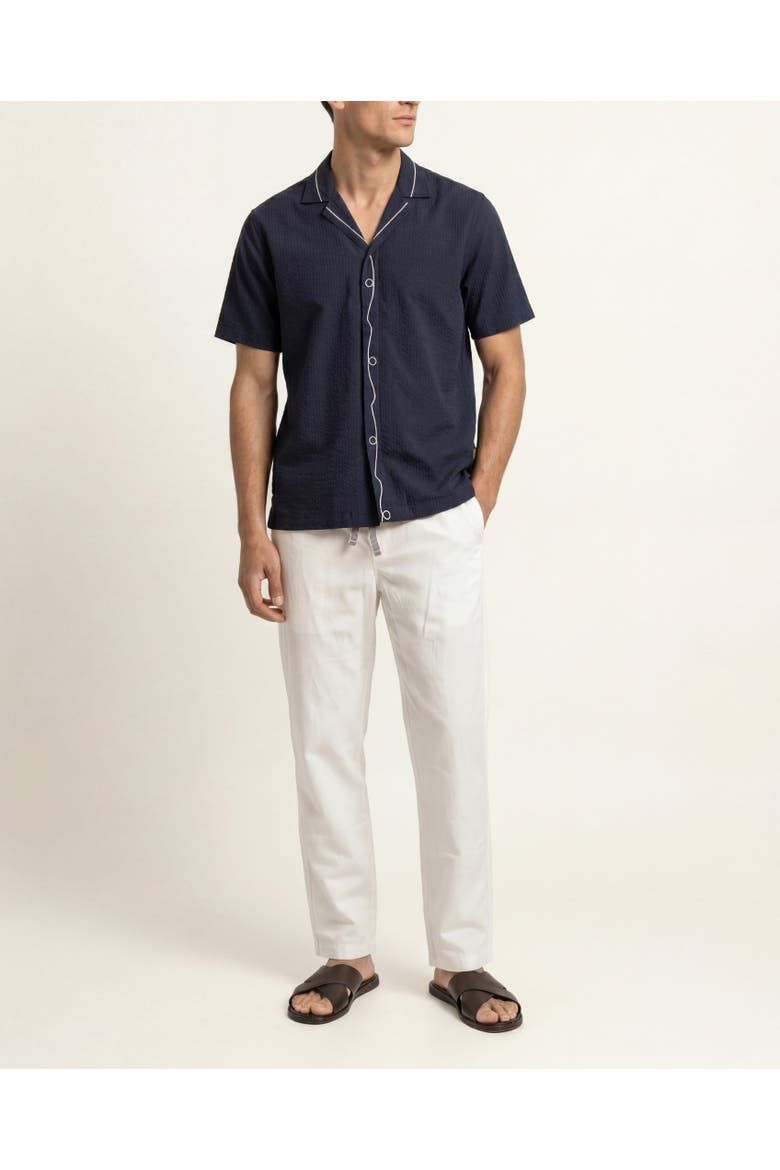 Maitan Embroidery Relaxed Fit Embroidered Seersucker Shirt, Main, color, Night Iris