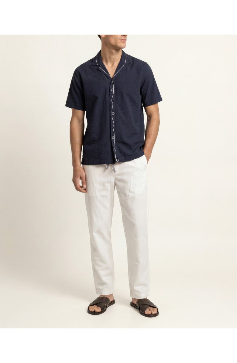 Orlebar Brown Maitan Embroidery Relaxed Fit Embroidered Seersucker Shirt, Main, color, Night Iris