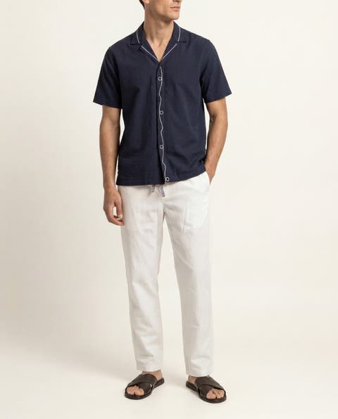 Maitan Embroidery Relaxed Fit Embroidered Seersucker Shirt