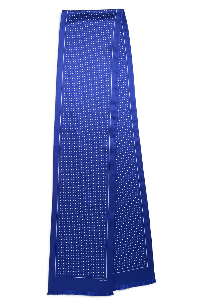 Polka Dot Mulberry Silk Fringe Scarf, Alternate, color, ROYAL BLUE