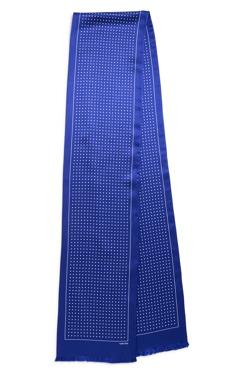 TOM FORD Polka Dot Mulberry Silk Fringe Scarf, Alternate, color, Royal Blue