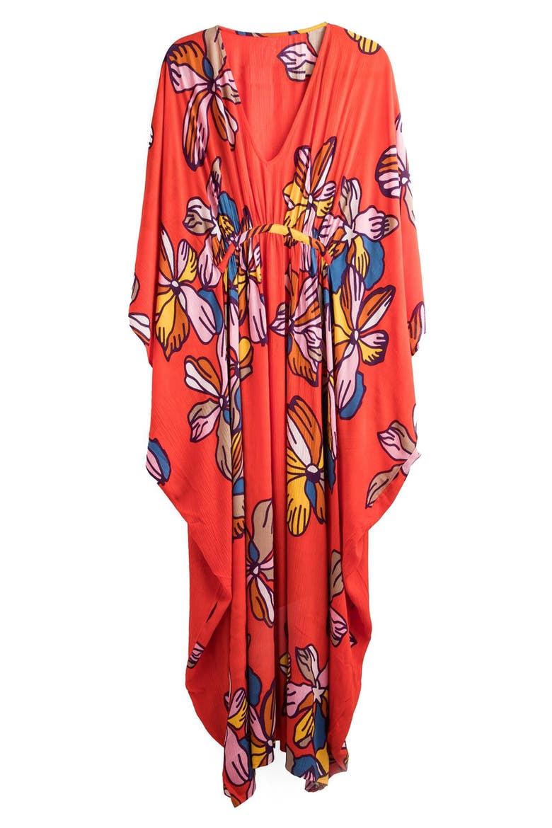 Floral Cover-Up Kaftan, Main, color, RED