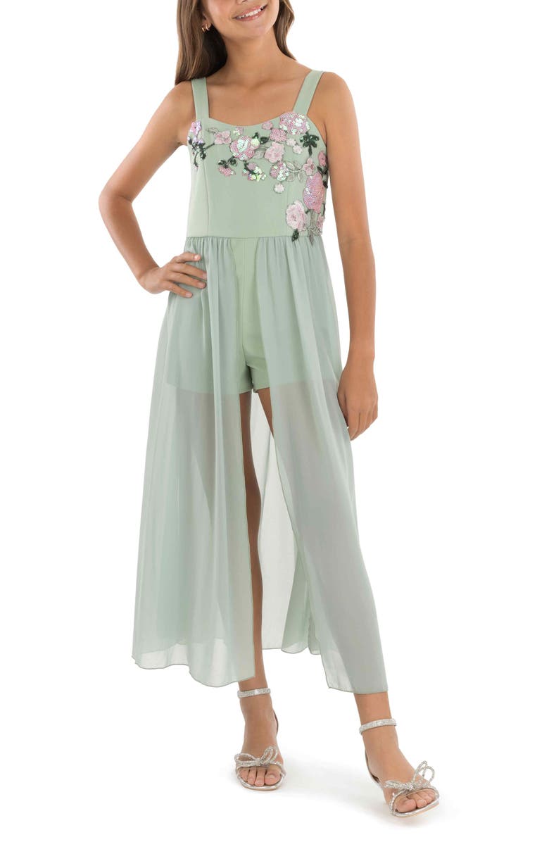Speechless Kids' Floral Appliqué Skirted Romper, Alternate, color, Sage