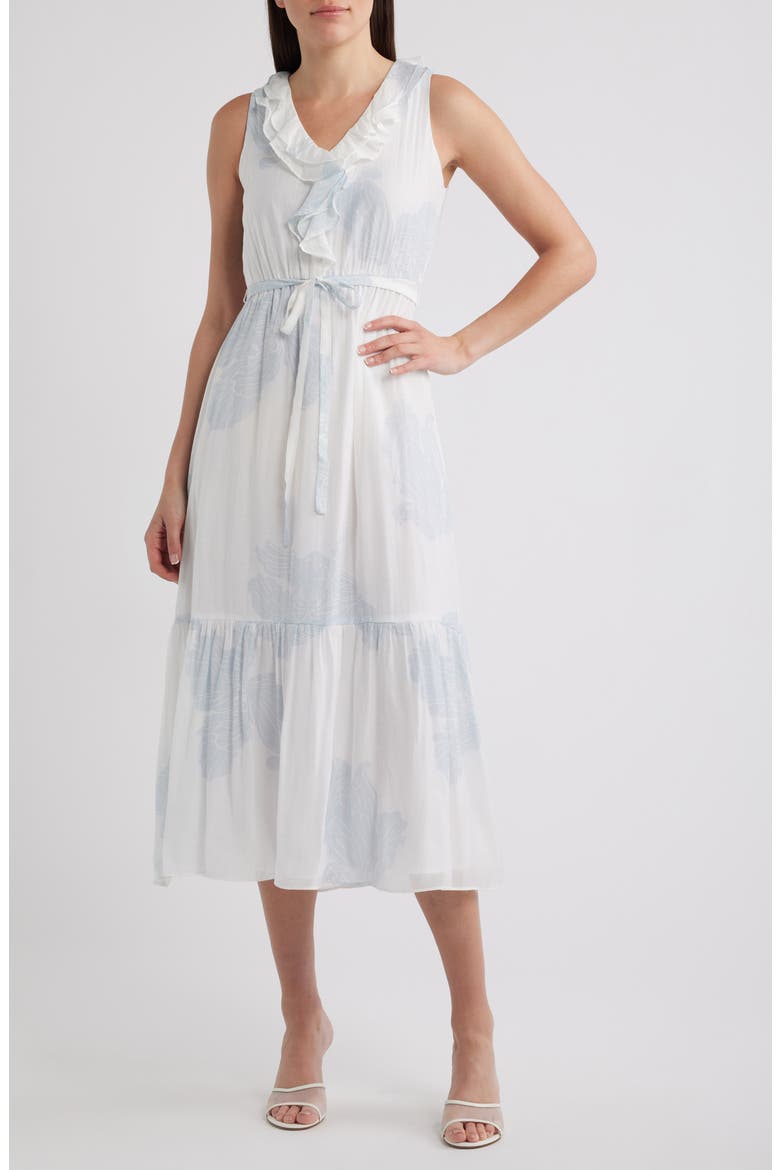 Ruffle Tie Belt Tiered Maxi Dress, Main, color, AIRY BLUE
