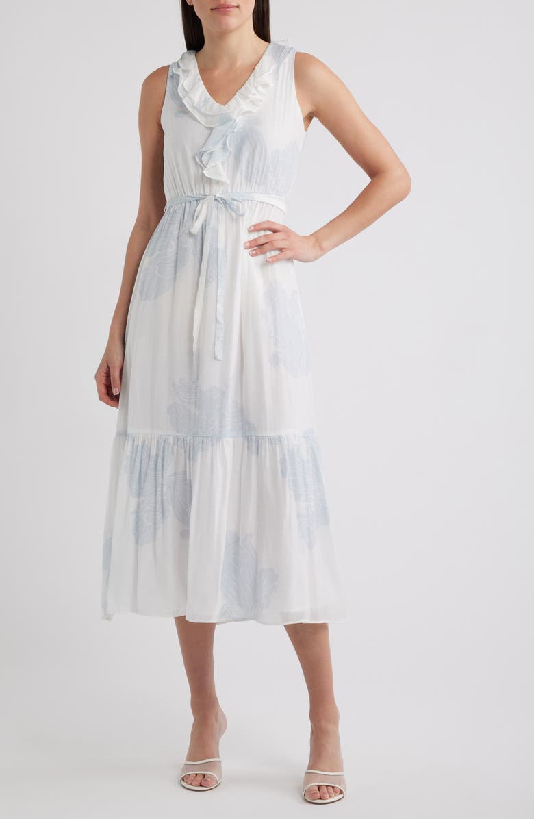 Halogen<sup>®</sup> Ruffle Tie Belt Tiered Maxi Dress, Main, color, Airy Blue