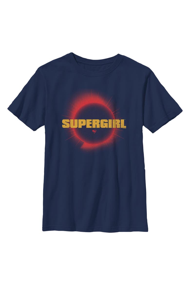 Boy's Supergirl Official Sun Logo  Graphic T-Shirt, Main, color, Navy Blue