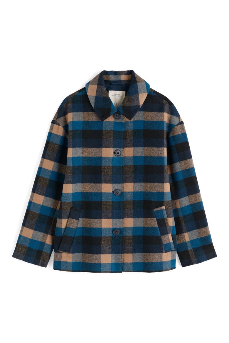 Beamwind Check Cocoon Coat, Alternate, color, MAKE AND DO HARBOUR