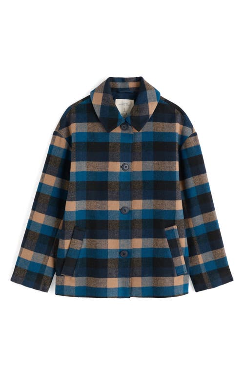 Seasalt Cornwall Beamwind Check Cocoon Coat In Blue