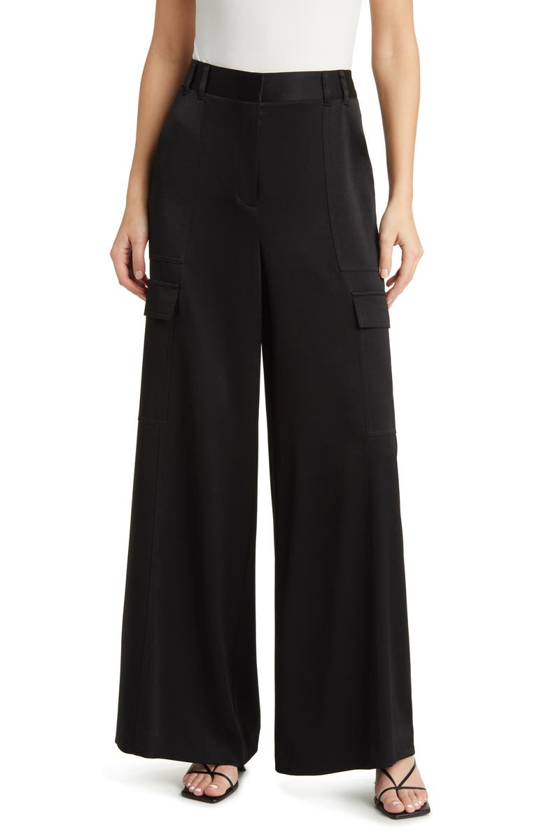KOBI HALPERIN Satin Back Crepe Wide Leg Cargo Pants, Main, color, 