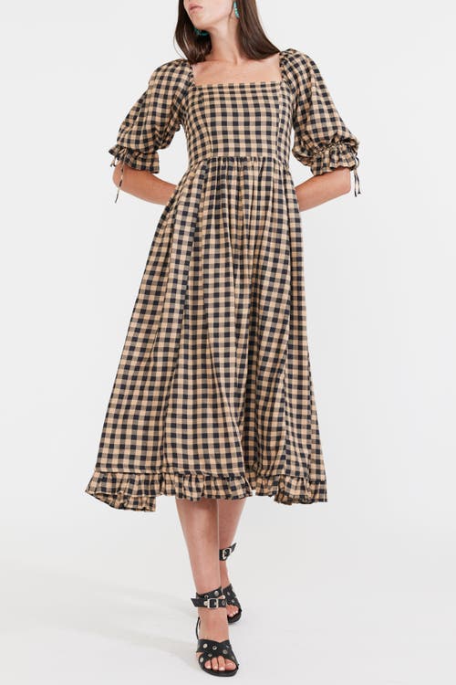 Eddy Grace Midi Dress in Black Tan Check 