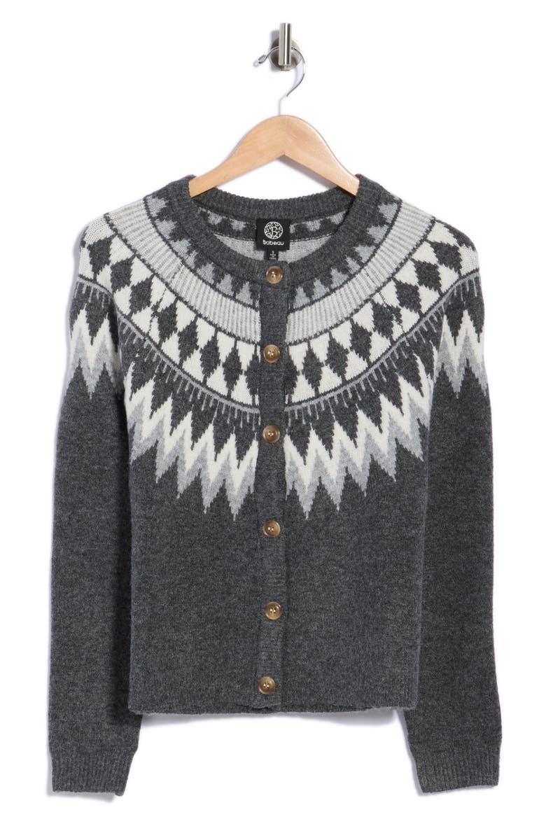Fair Isle Cardigan, Main, color, CHARCOAL LT GREY/ IVORY