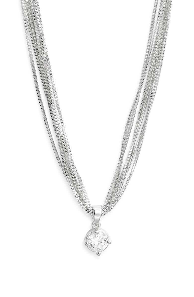 Nordstrom Solitaire Cubic Zirconia Pendant Necklace, Main, color, Sterling Silver Plated