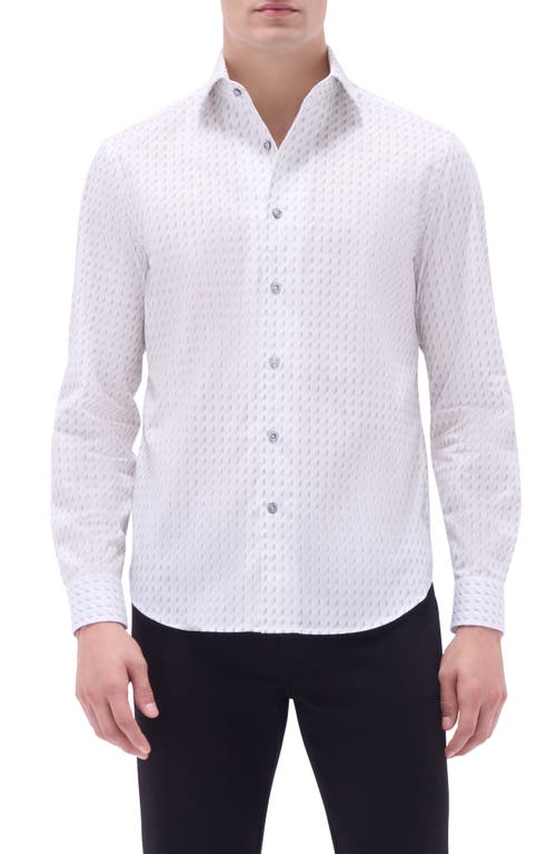 Bugatchi Axel Geo Print Shaped Fit Stretch Cotton Button-up Shirt In Platinum