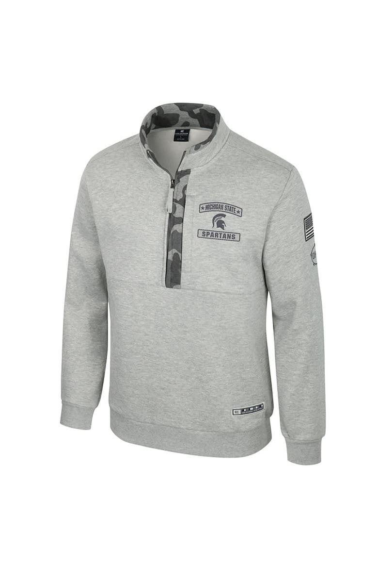 Men's Colosseum Heather Gray Michigan State Spartans OORAH OHT Military Appreciation Fleece Quarter-Zip Jacket, Alternate, color, Heather Gray
