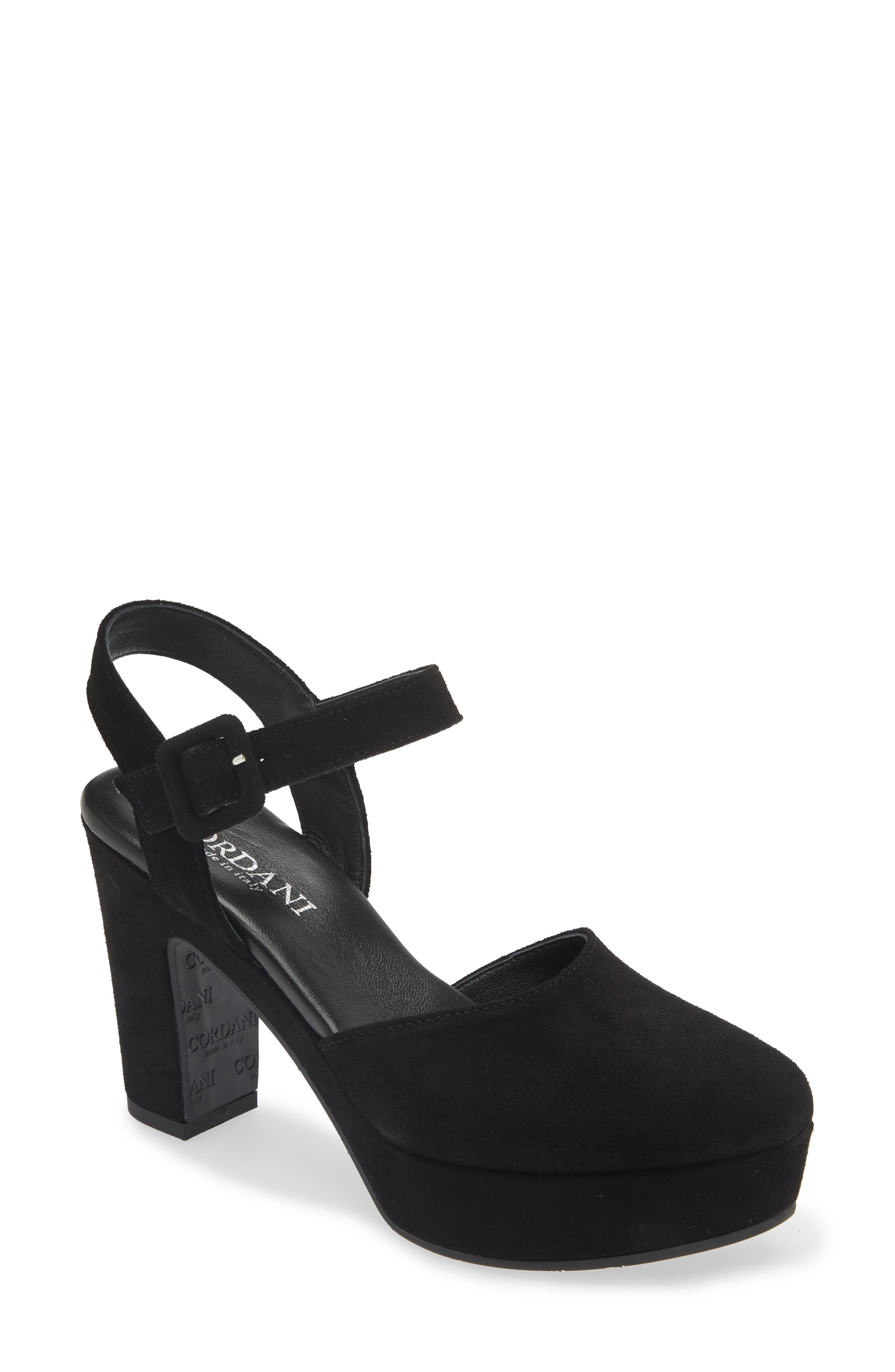 Cordani Torin Ankle Strap Platform Pump, Main, color, Black Suede