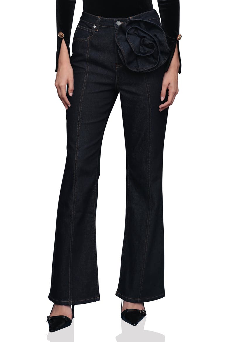 Rosette Detail High Waist Jeans, Main, color, DARK RINSE WASH