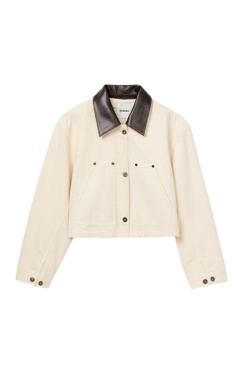Sandro Womens Ecru Contrast-collar Cotton Workwear Jacket In Neutral