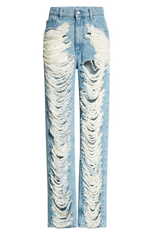 Shop Mm6 Maison Margiela Ripped Straight Leg Jeans In Medium Blue