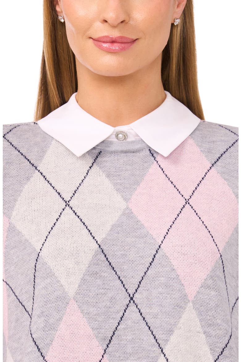 by Cynthia Steffe Pointelle Chevron Stripe Crewneck Sweater, Alternate, color, LIGHT HEATHER GREY