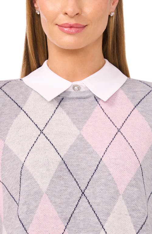 Cece By Cynthia Steffe Pointelle Chevron Stripe Crewneck Sweater In Gray