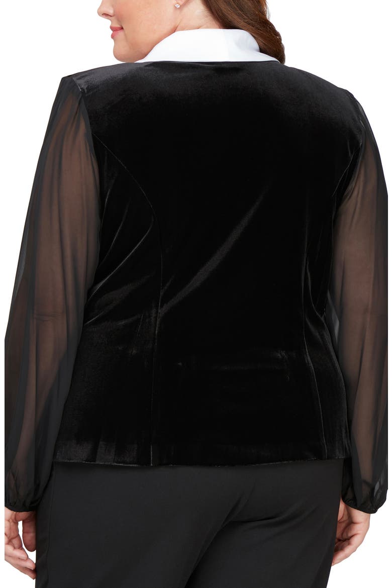 Stretch Velvet Crystal Brooch Wrap Blouse, Alternate, color, BLK WHT