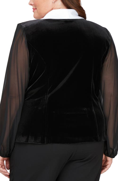 Alex Evenings Stretch Velvet Crystal Brooch Wrap Blouse In Black