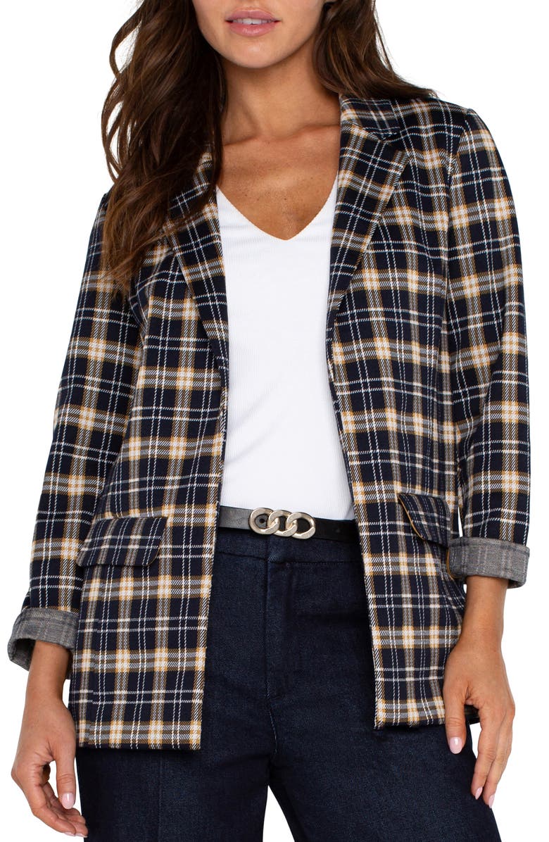 Liverpool Los Angeles Plaid Knit Boyfriend Blazer, Main, color, 