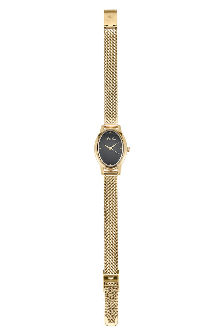 Oval Face Mesh Strap Watch, Alternate, color, BLACK AND GOLD