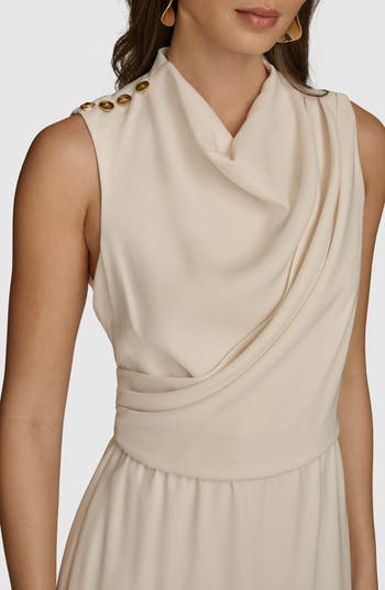 Sleeveless Cowl Neck Faux Wrap Dress