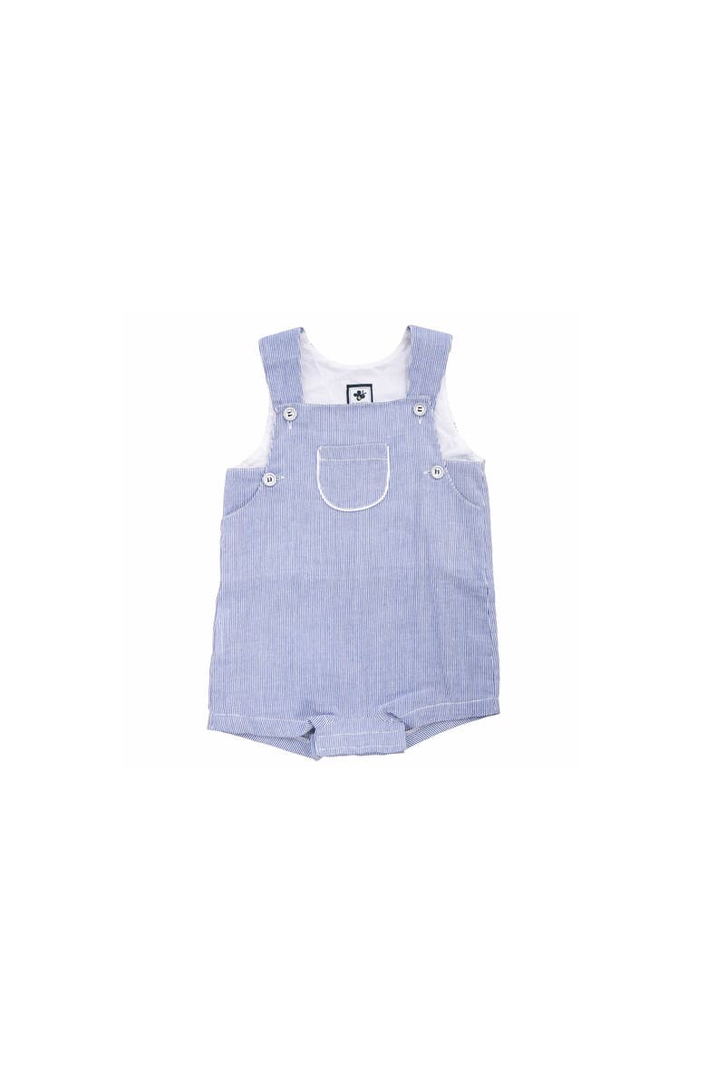 Busy Bees George Classic Romper, Main, color, Navy Seersucker Stripe