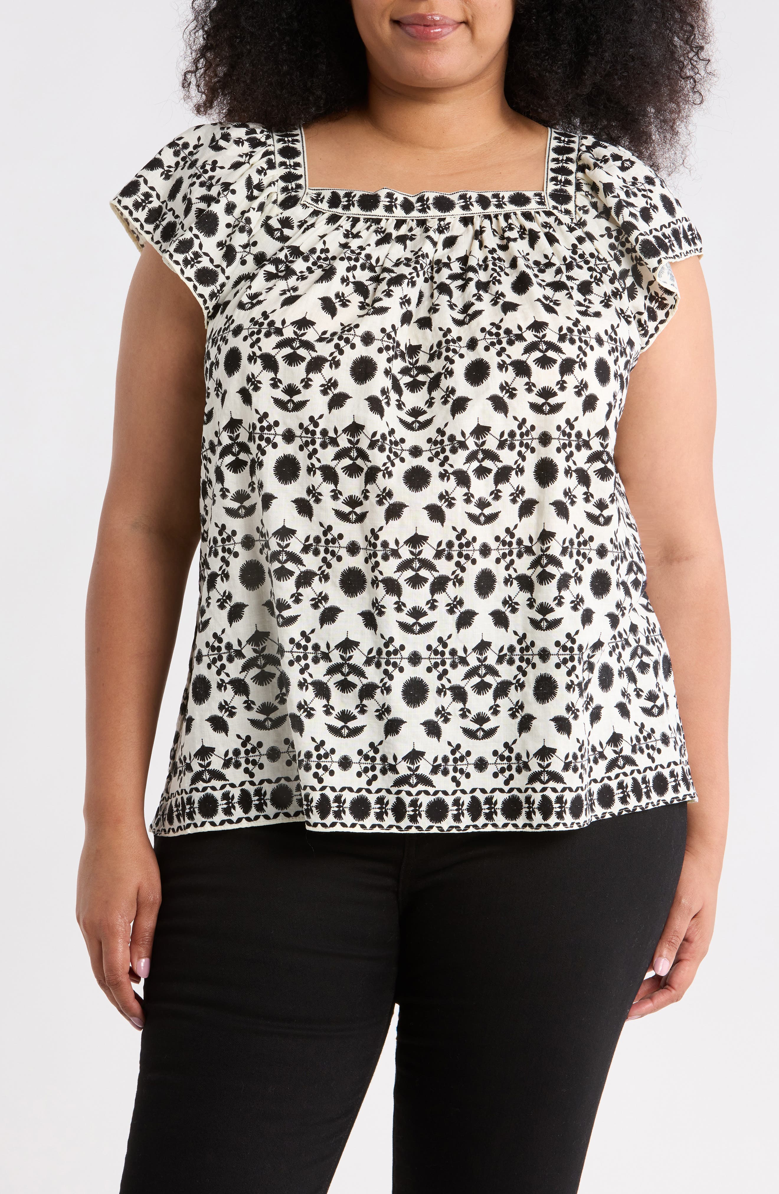 MAX STUDIO Square Neck Flutter Sleeve Top