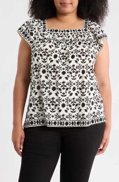 MAX STUDIO Square Neck Flutter Sleeve Top