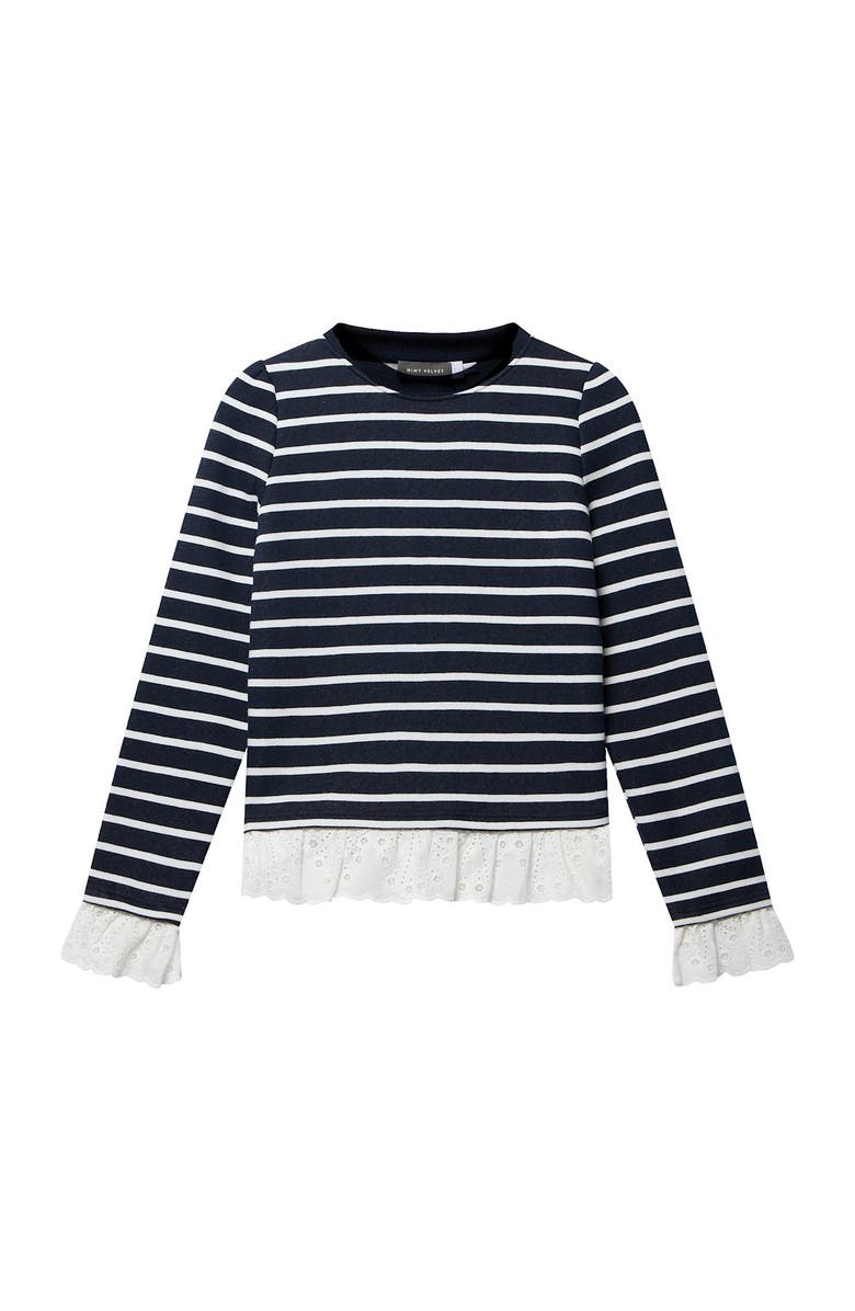 MINT VELVET Stripe Woven Mix Sweatshirt, Alternate, color, Blue