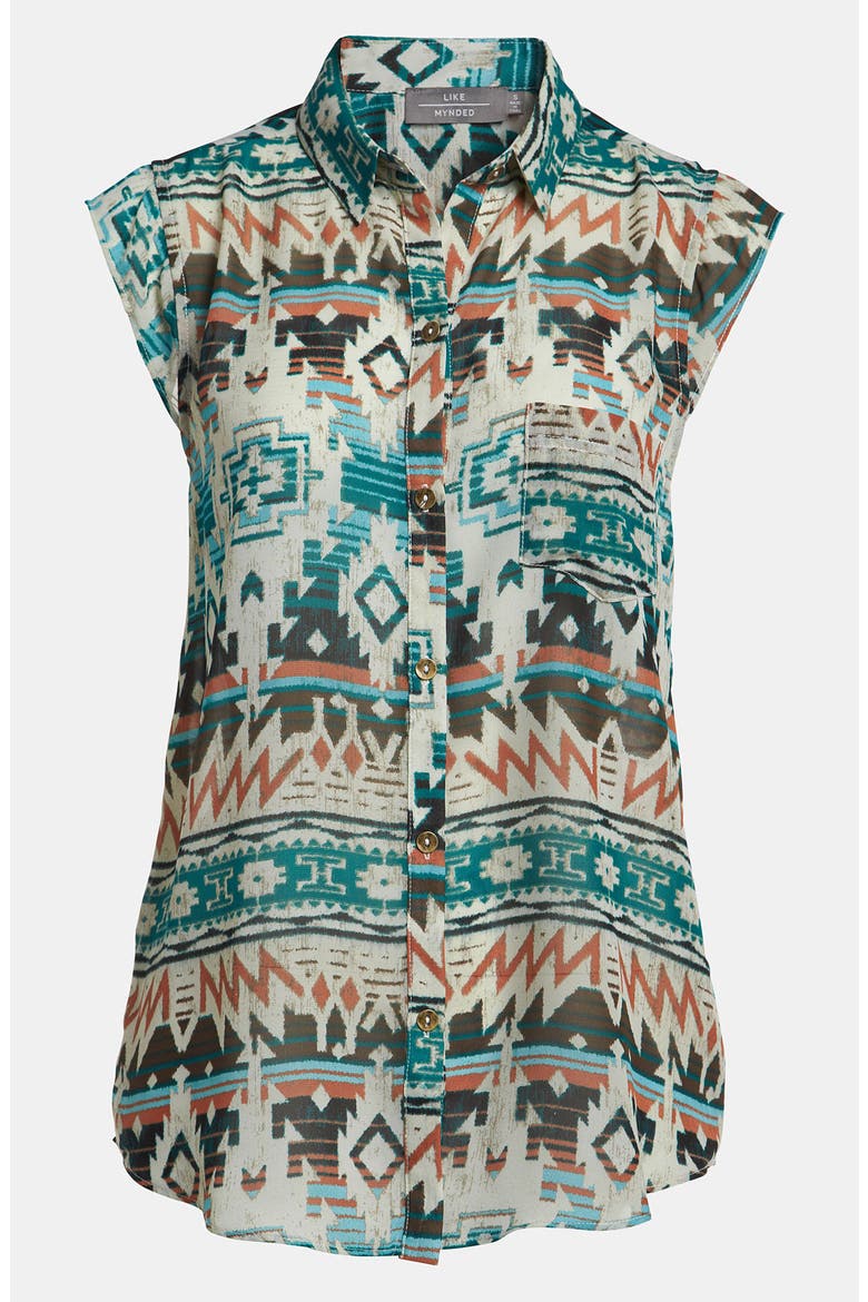 Aztec Print Sleeveless Shirt, Main, color, SOUTHWESTERN