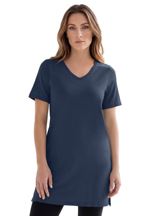 Plus Size Ultimate Cotton V Neck Short Sleeve Tunic