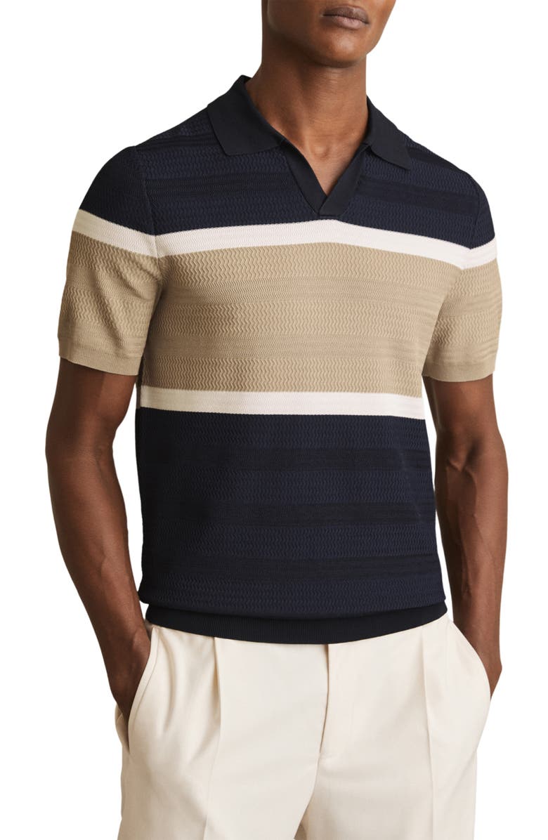 Reiss Jefferson Colorblock Polo, Main, color, Navy/ Camel