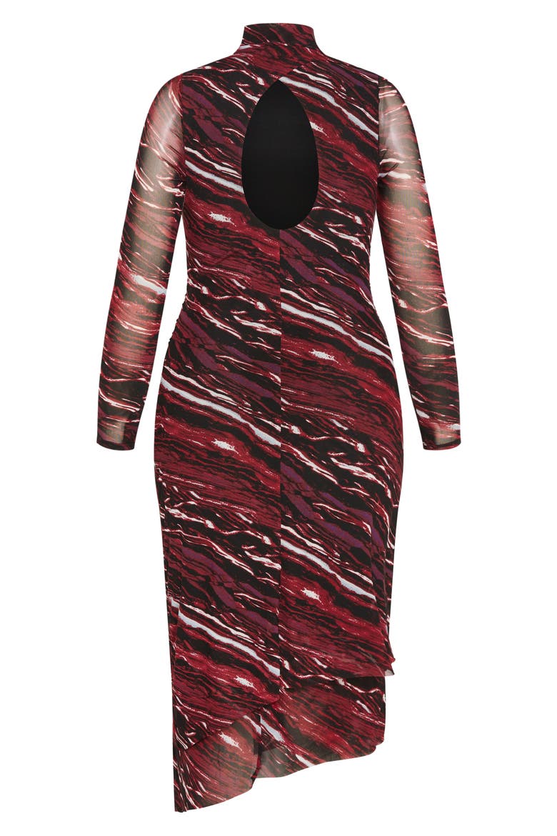 Zariyah Print Long Sleeve Body-Con Midi Dress, Alternate, color, RED PRINT